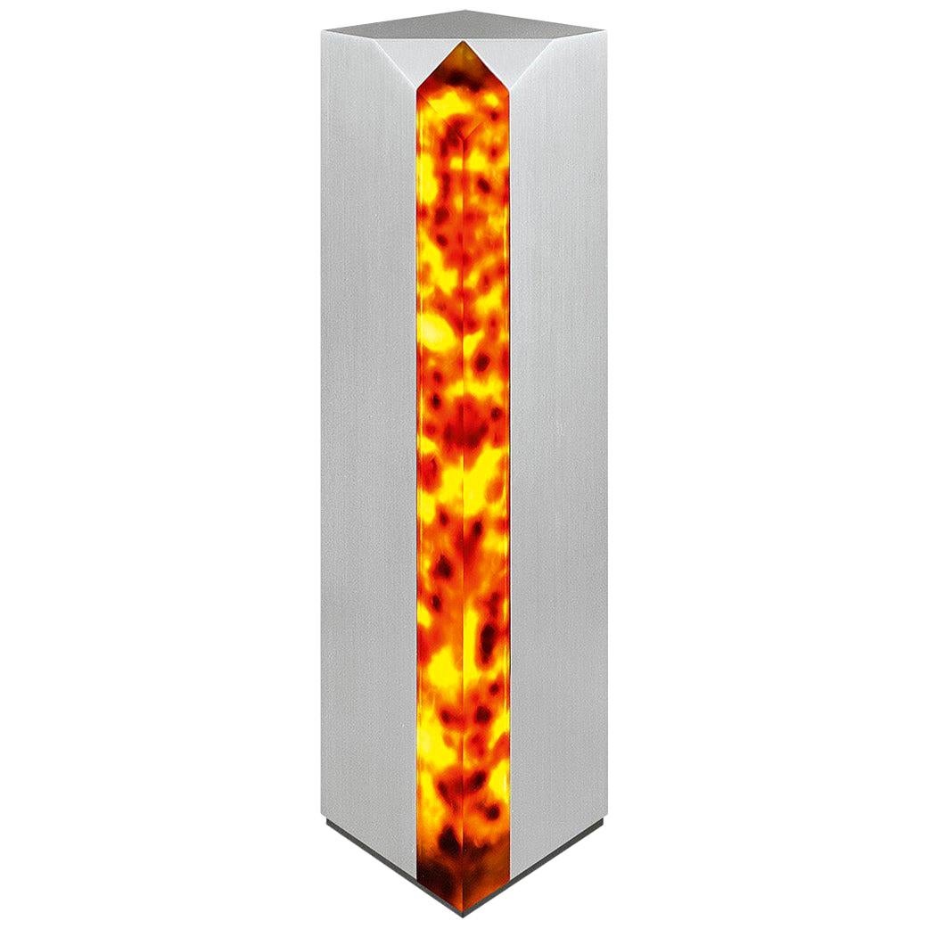 Modern Table Lamp 'Obelisk' in Stainless Steel and Tortoise Shell Effect For Sale