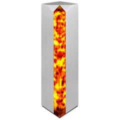 Modern Table Lamp 'Obelisk' in Stainless Steel and Tortoise Shell Effect