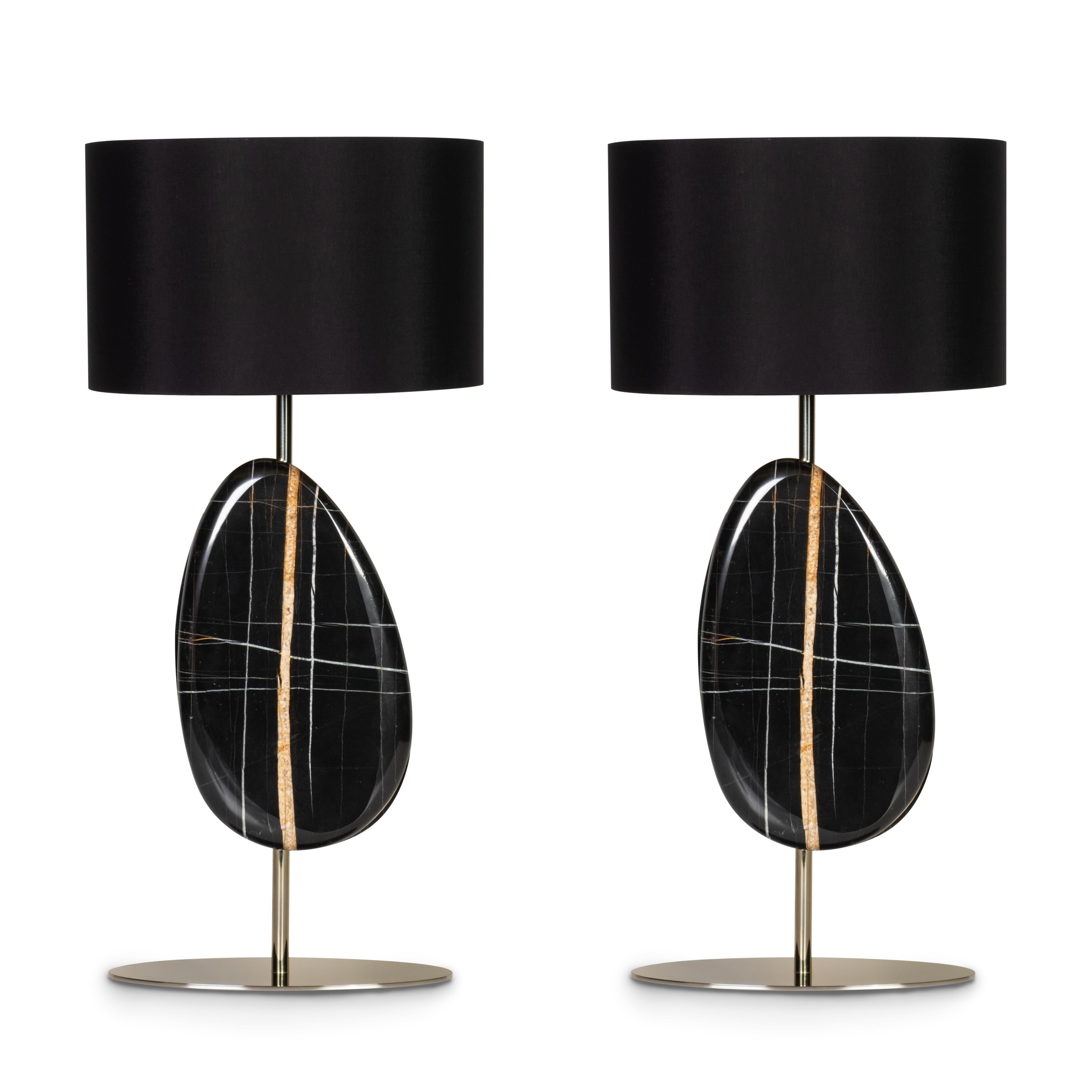 Moderne Tischleuchte, SET/2, Sahara Noir, schwarzer Schirm, handgefertigt in Portugal