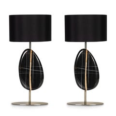 Lampe de table moderne, SET/2, Sahara Noir, abat-jour noir, fait main au Portugal