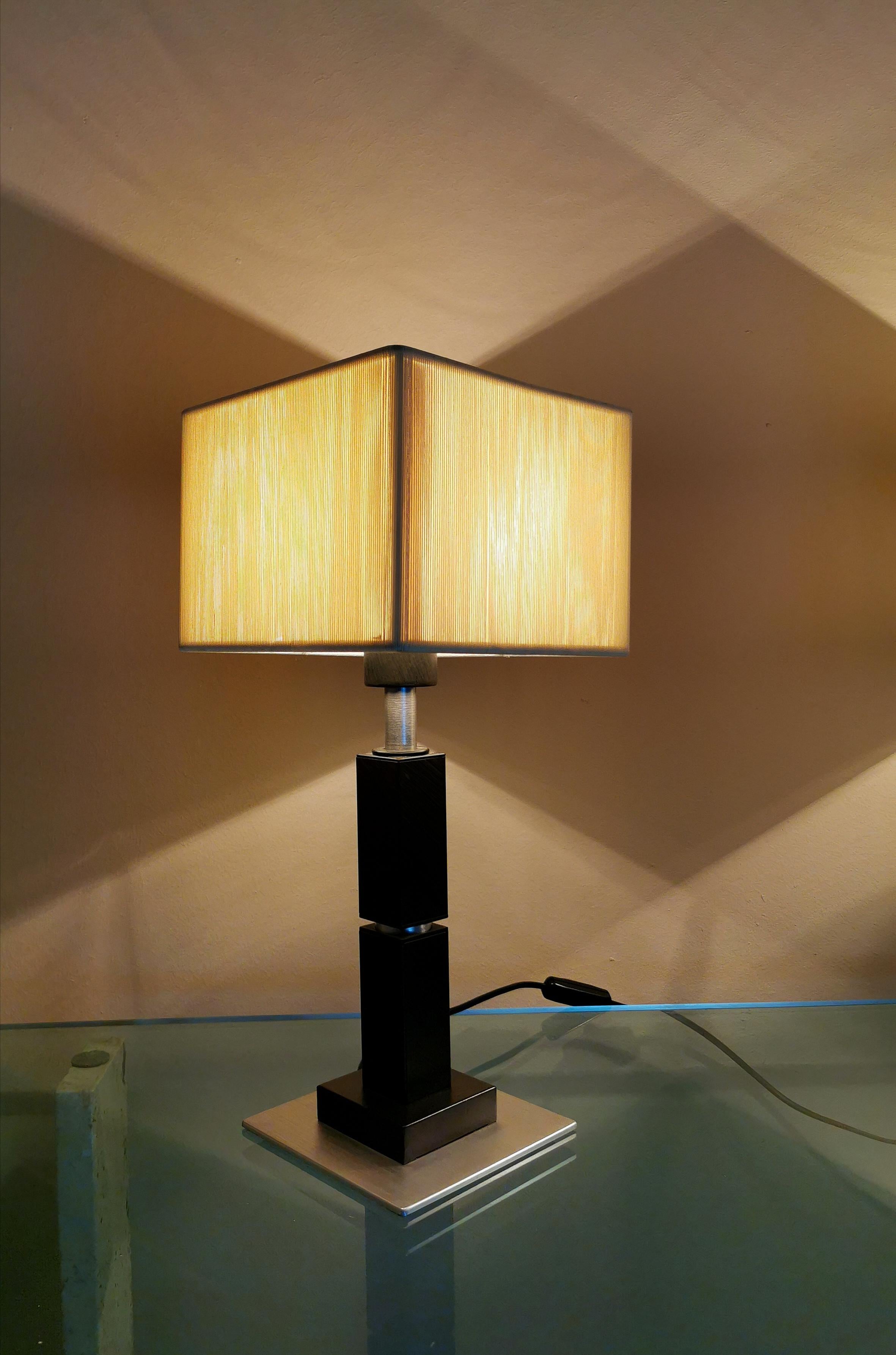 Modern Table Lamps Black Enameled Metal Aluminum Silk Italian Design 1990s 6