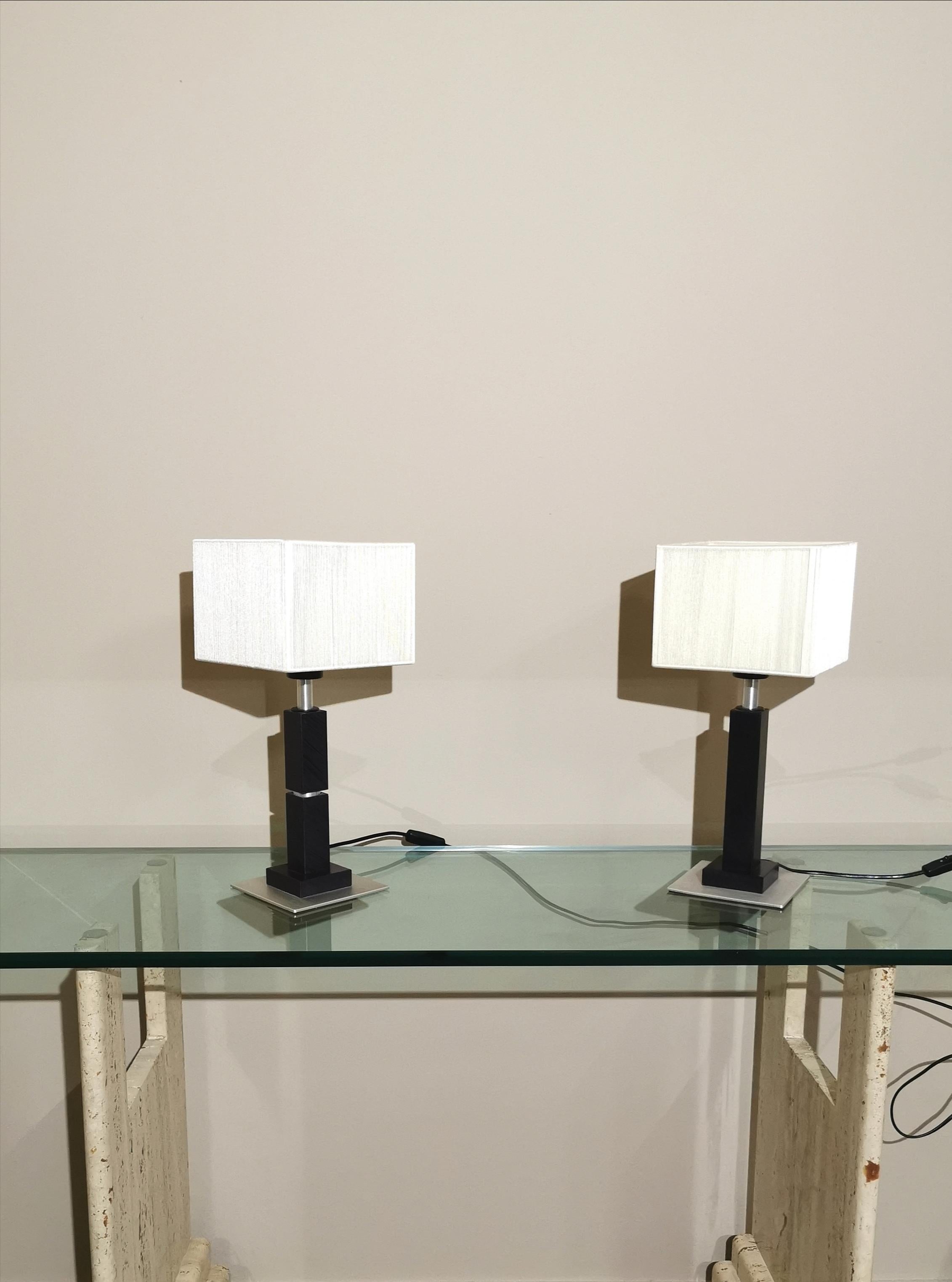 Modern Table Lamps Black Enameled Metal Aluminum Silk Italian Design 1990s 10