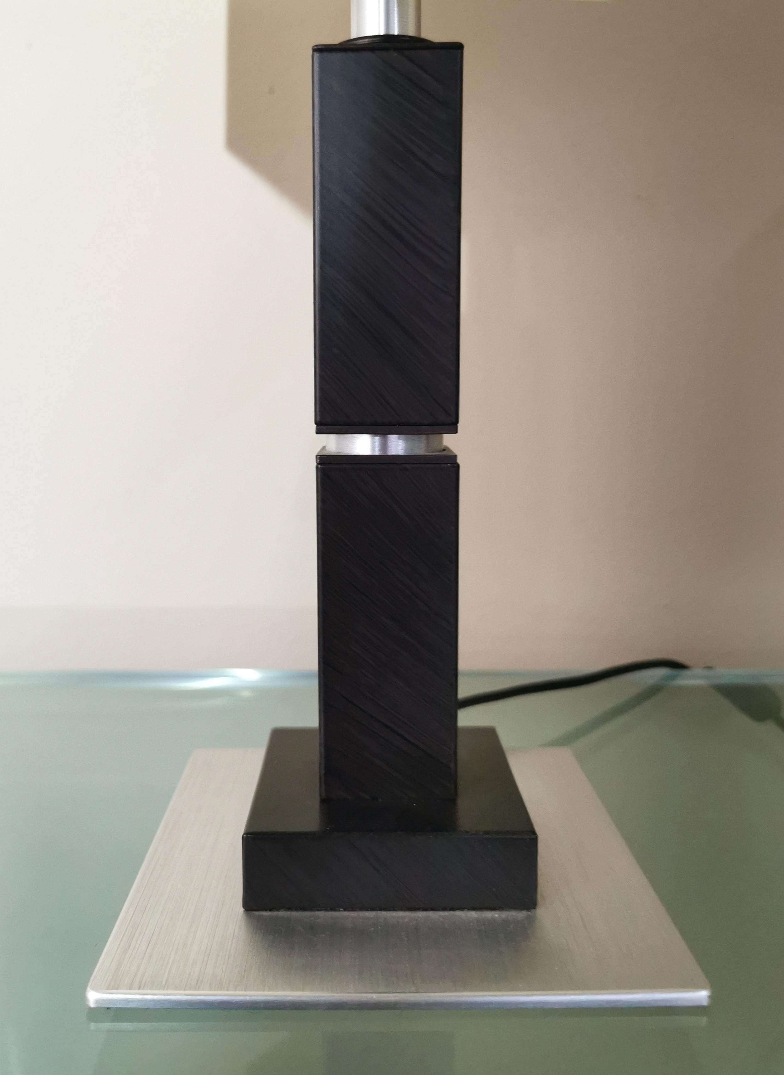 Modern Table Lamps Black Enameled Metal Aluminum Silk Italian Design 1990s In Good Condition In Palermo, IT