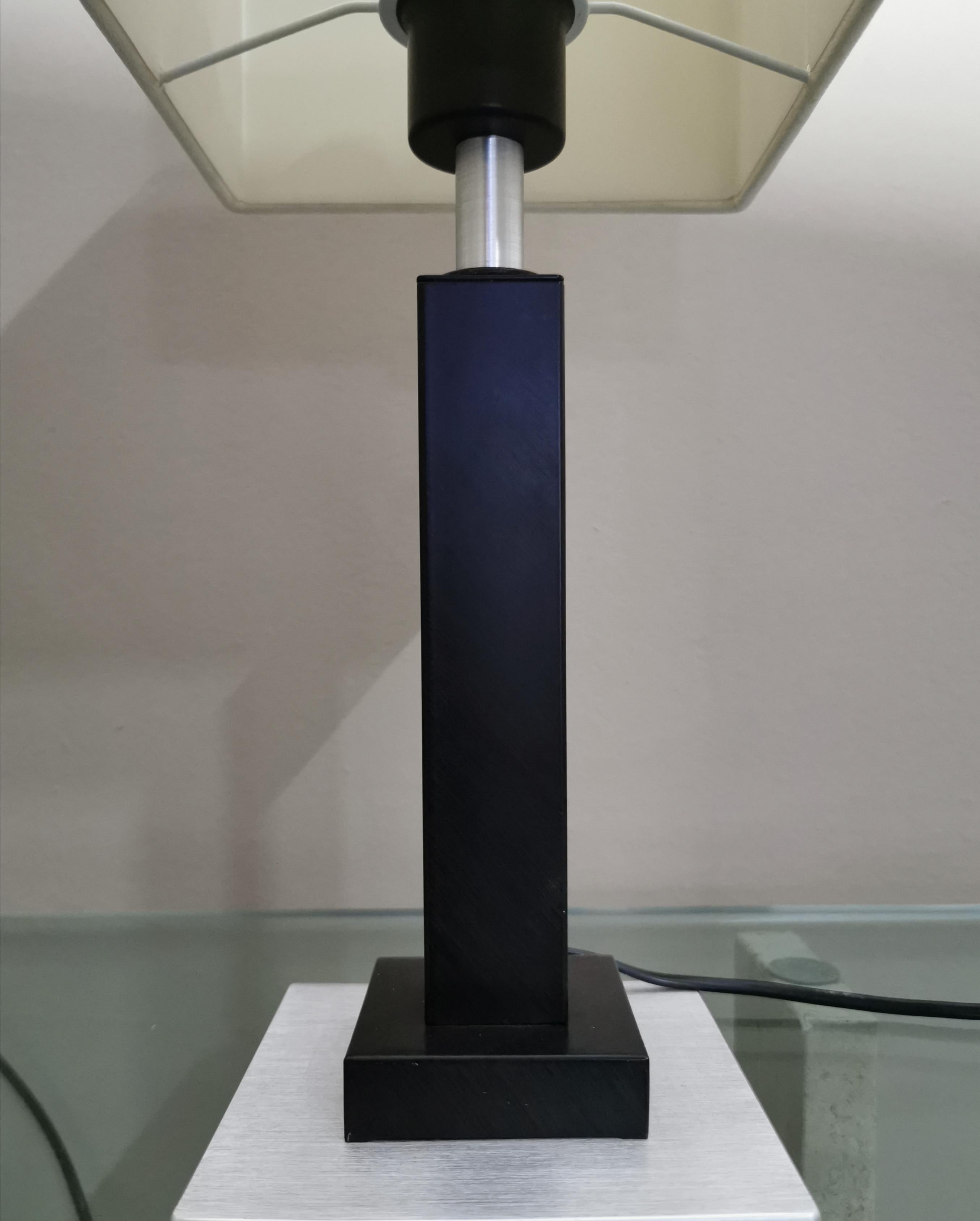 Late 20th Century Modern Table Lamps Black Enameled Metal Aluminum Silk Italian Design 1990s