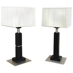 Modern Table Lamps Black Enameled Metal Aluminum Silk Italian Design 1990s