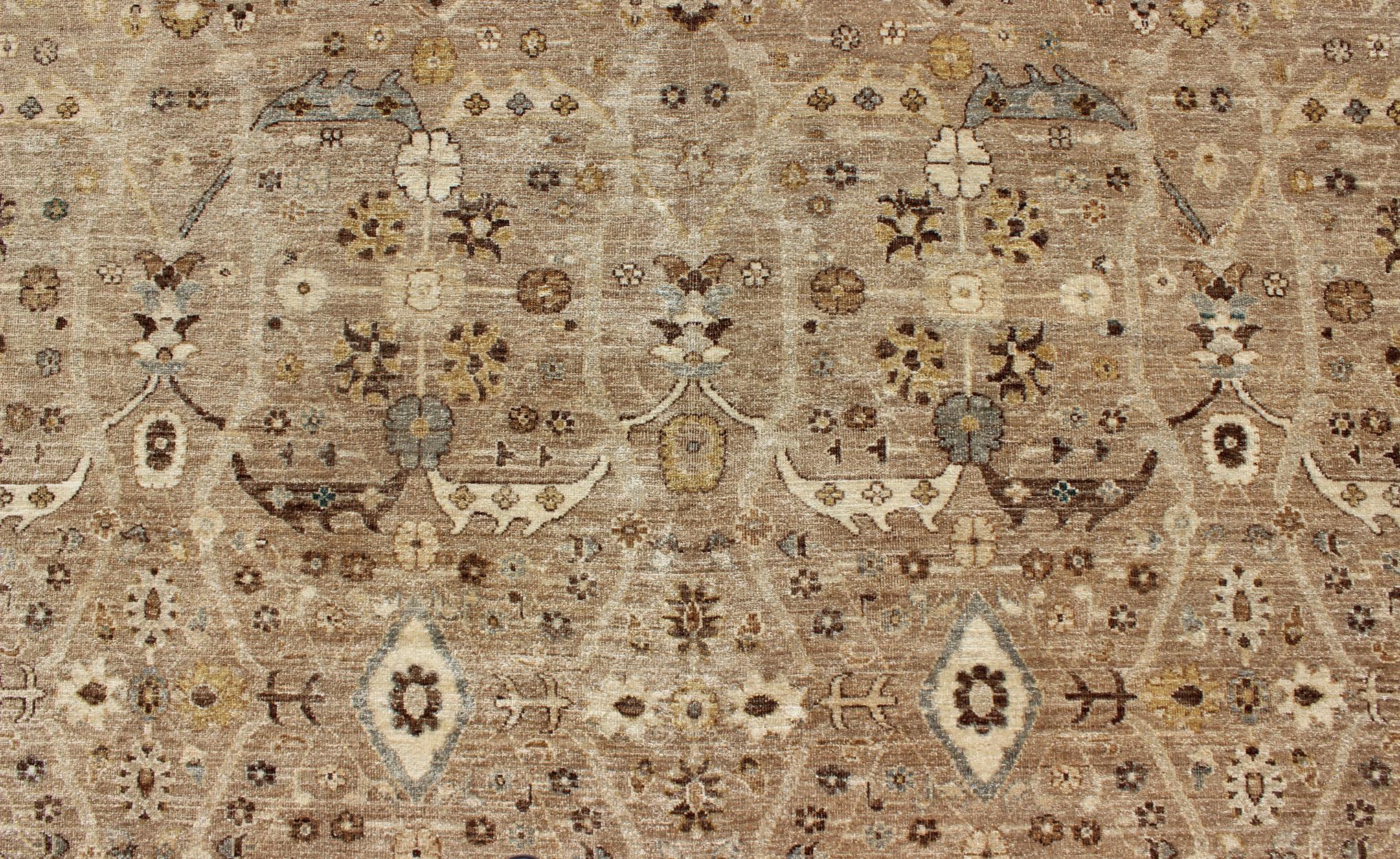 Contemporary Modern Tabriz Design Rug in Camel Background by Keivan Woven Arts  For Sale
