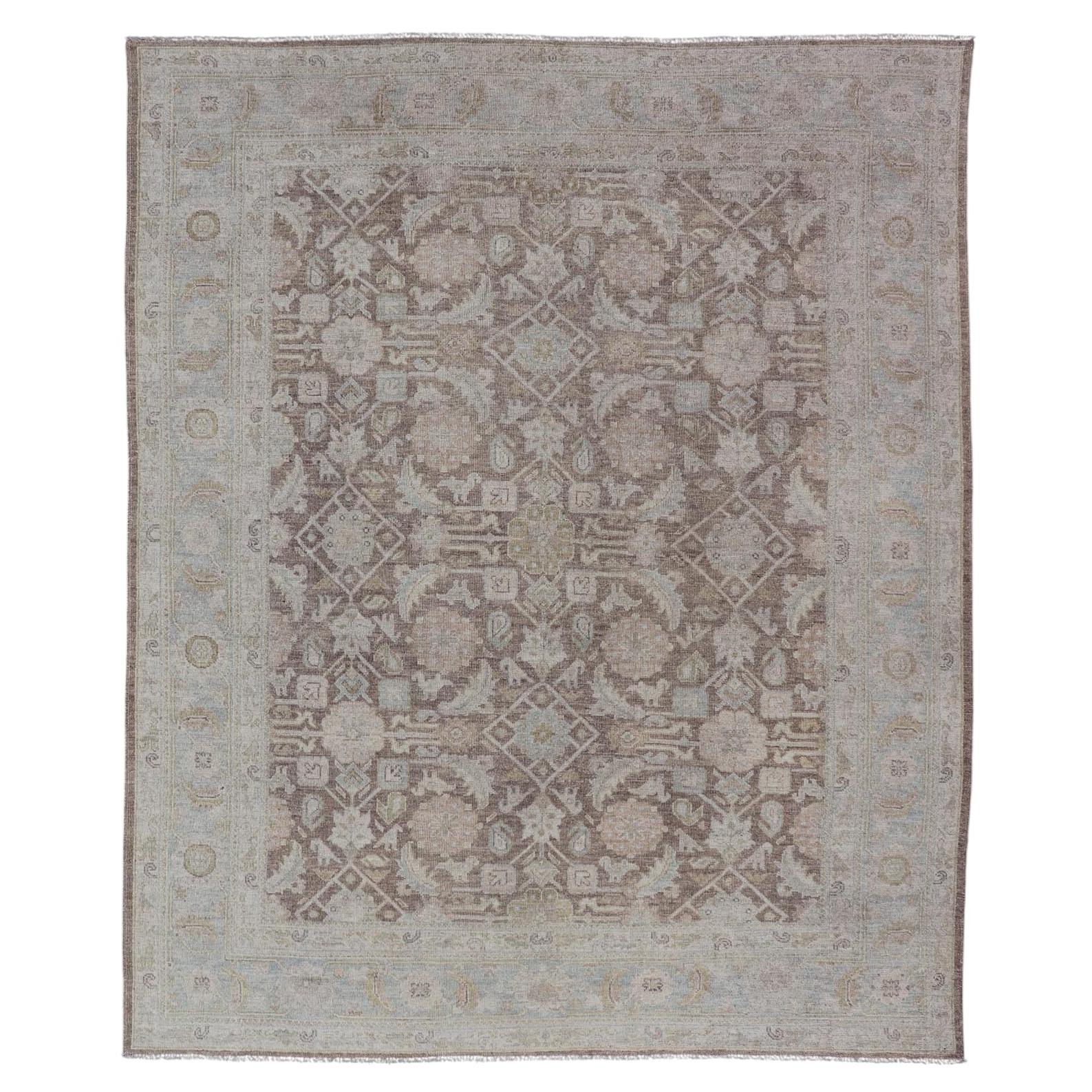Modern Tabriz Design Rug by Keivan Woven Arts in Warm Brown Tones 9'3 x 11'8