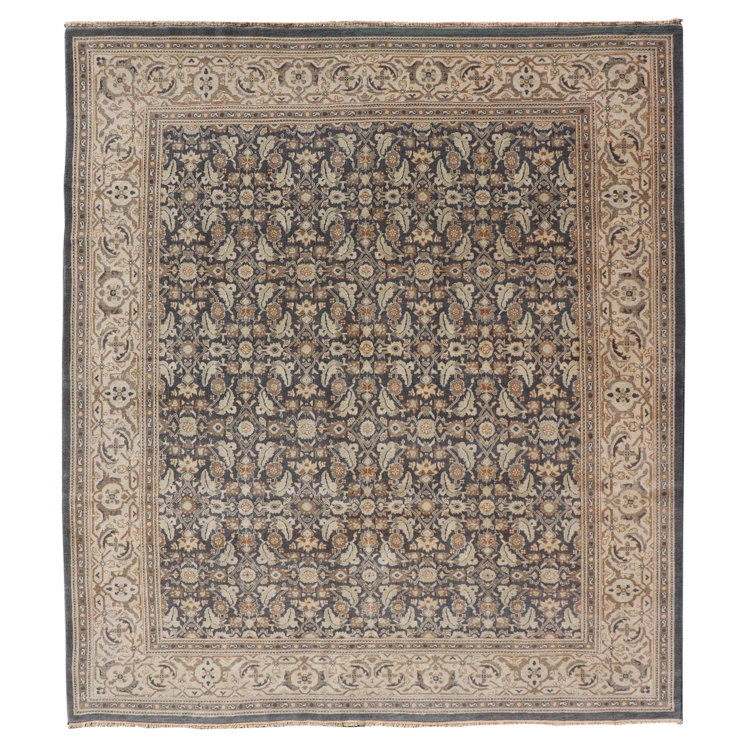 Modern Tabriz Design with Sub-Geometric Herati Design On A Blue Background For Sale