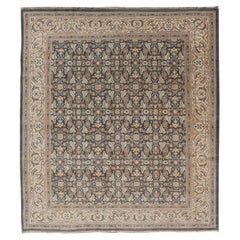 Modern Tabriz Design with Sub-Geometric Herati Design On A Blue Background