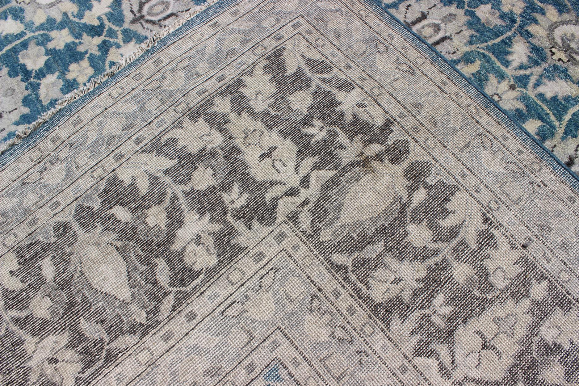 Wool Keivan Woven Arts Large Tabriz Design Rug in Blue, Gray and Charcoal For Sale