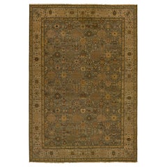 Stile Tabriz moderno  Tappeto in lana oversize in verde  Con Design/One floreale