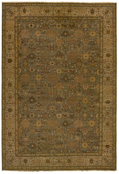 Stile Tabriz moderno  Tappeto in lana oversize in verde  Con Design/One floreale