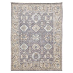 Modern Tabriz Style Rug – Lavender & Slate Blue Hand-Knotted Wool and Silk 9x12