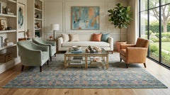 Tapis moderne en laine de style Tabriz - Teal délavé, Terracotta & Ochre Traditionnel