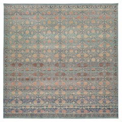 Modern Tabriz Style Wool Area Rug – Faded Teal, Terracotta & Ochre Traditional