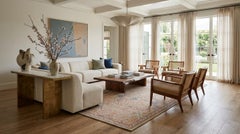 Modern Tabriz Style Wool Area Rug – Muted Neutrals, Peach & Indigo Accent 12x15