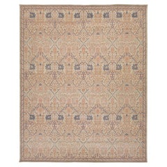 Modern Tabriz Style Wool Area Rug – Muted Neutrals, Peach & Indigo Accent 12x15