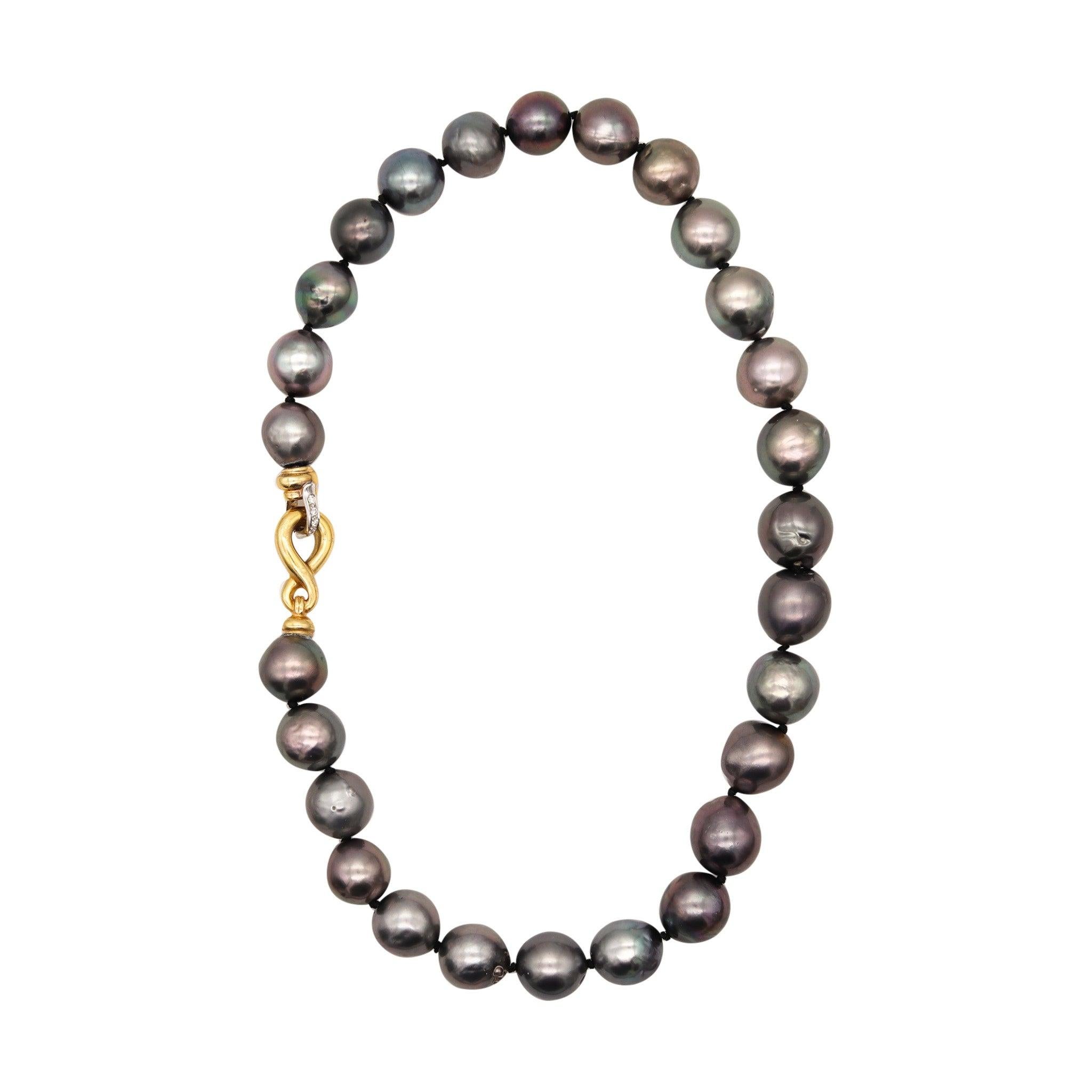 MODERN Tahitian Black-Gray Pearls Necklace In 18Kt Gold With VS Diamonds 1