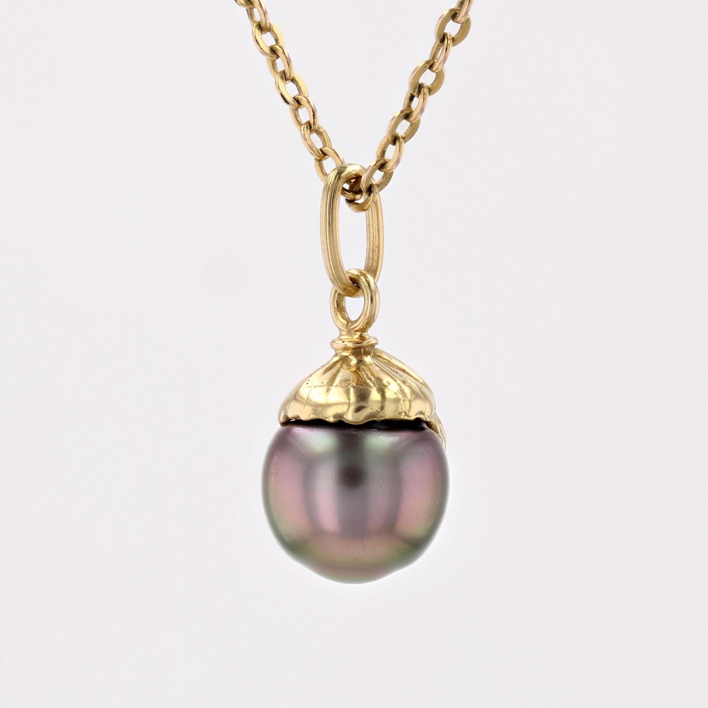 Pendentif moderne en or jaune 18 carats et perles de Tahiti Excellent état - En vente à Poitiers, FR
