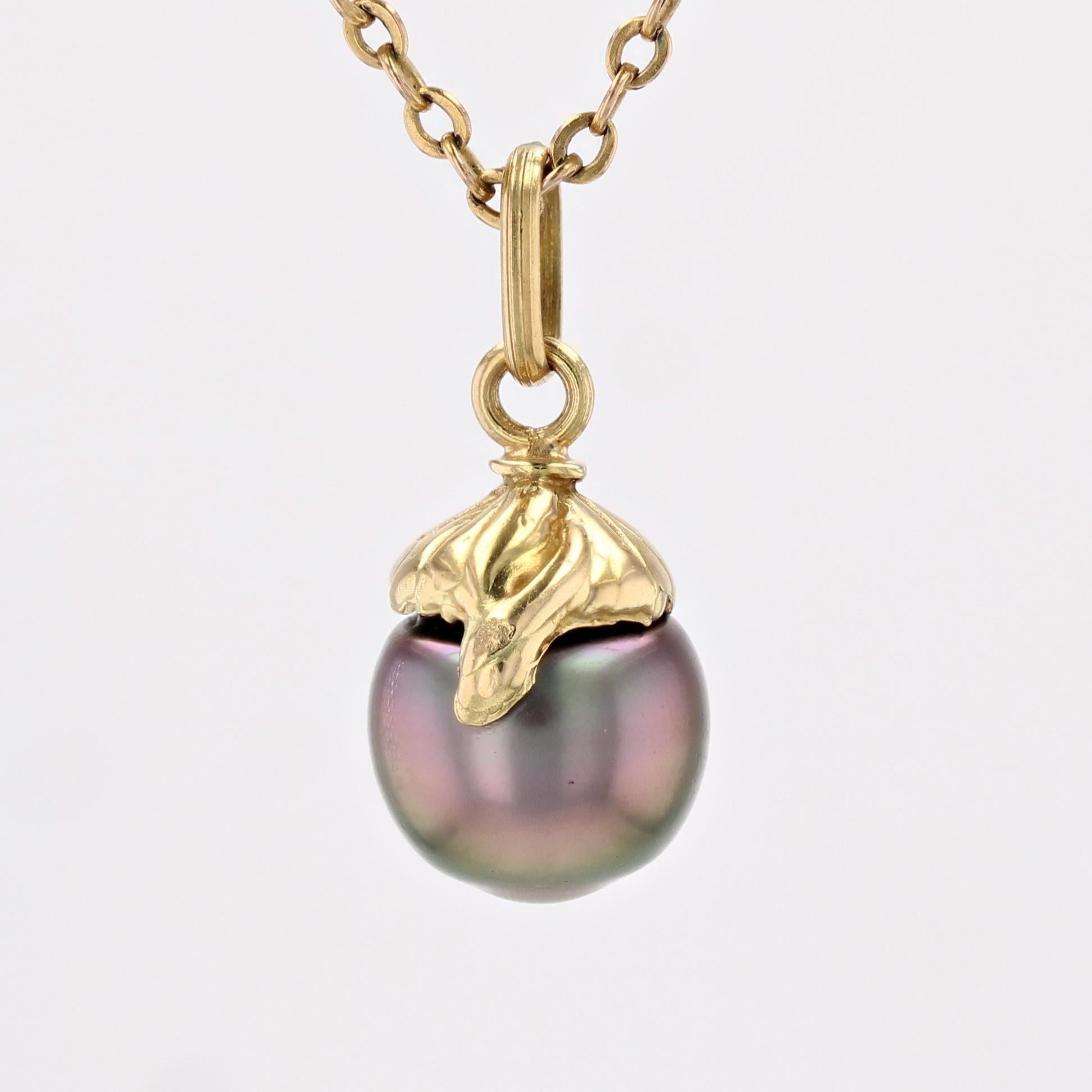 Pendentif moderne en or jaune 18 carats et perles de Tahiti en vente 2
