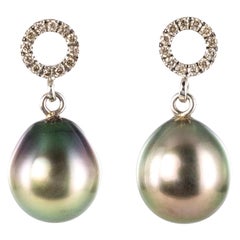 Modern Tahitian Pearl Diamonds 18 Karat White Gold Drop Earrings