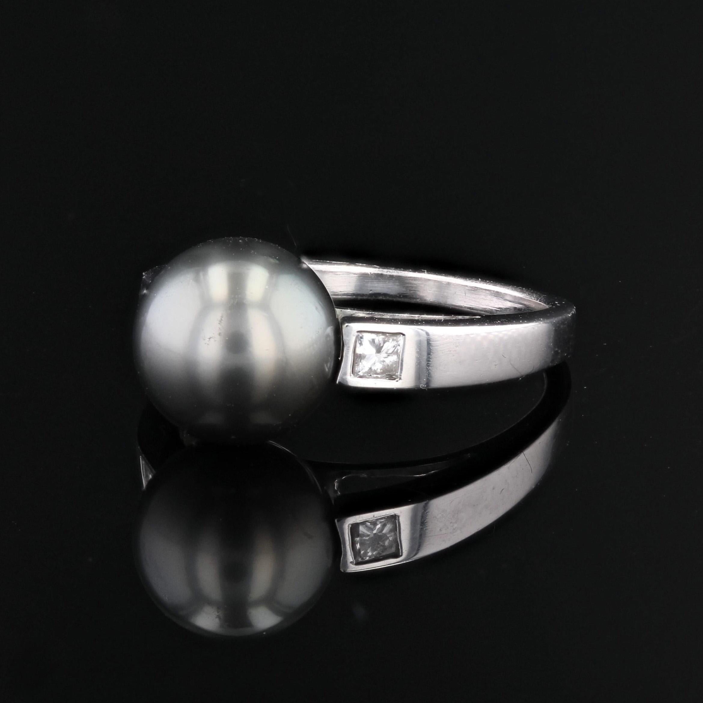 Anello moderno con perle di Tahiti e diamanti in oro bianco 18 carati in vendita 1