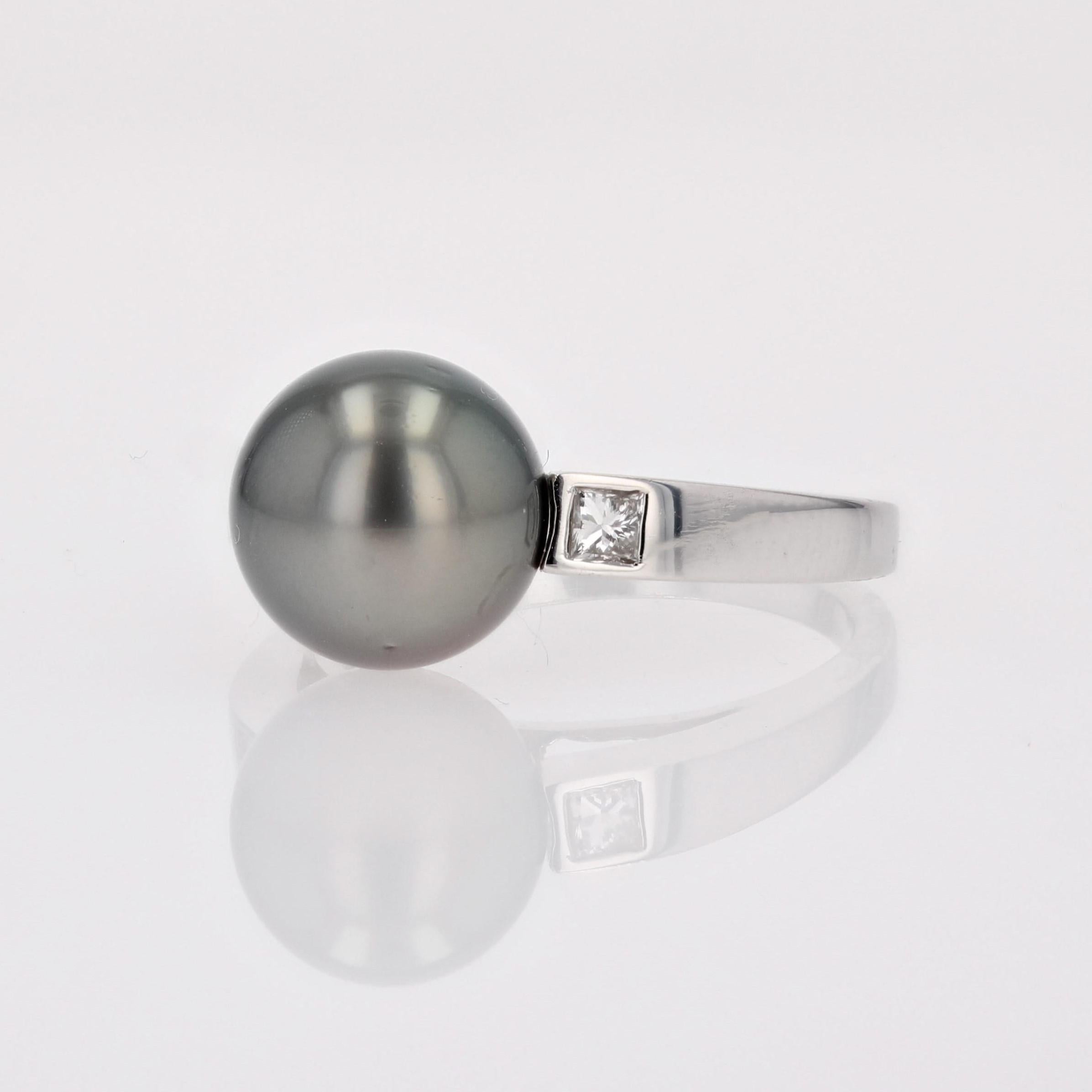 Anello moderno con perle di Tahiti e diamanti in oro bianco 18 carati in vendita 2