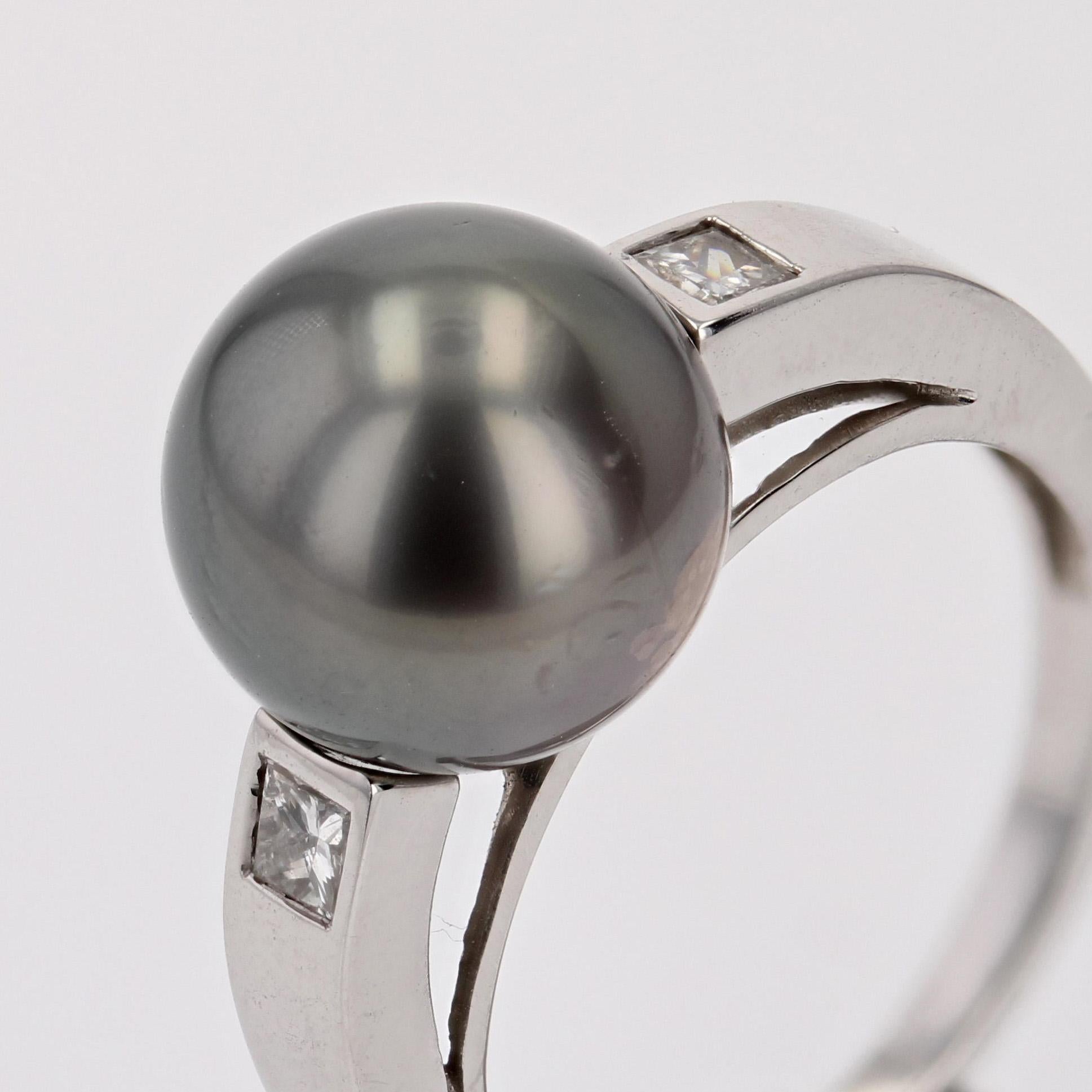 Anello moderno con perle di Tahiti e diamanti in oro bianco 18 carati in vendita 3