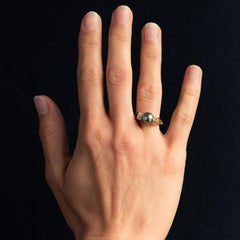 Modern Tahitian Pearl Diamonds 18 Karat Yellow Gold Ring