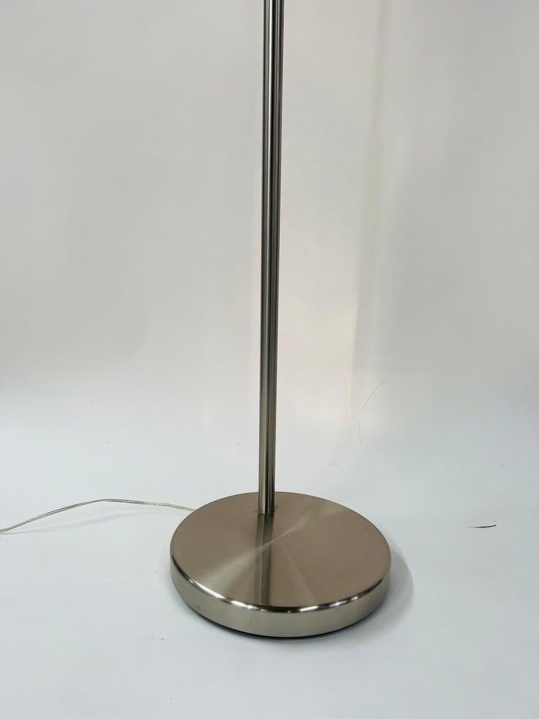 Modern Tall Adjustable Arched Metal Chrome Floor Lamp With Double Drum Shade For Sale 2