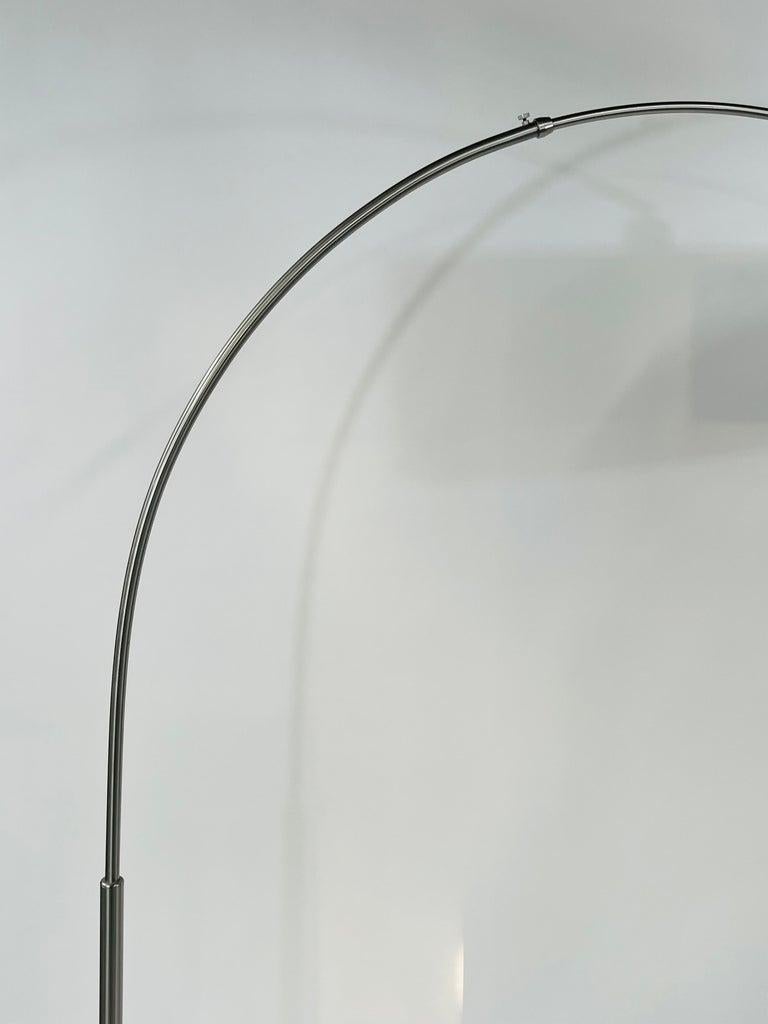 Modern Tall Adjustable Arched Metal Chrome Floor Lamp With Double Drum Shade For Sale 3
