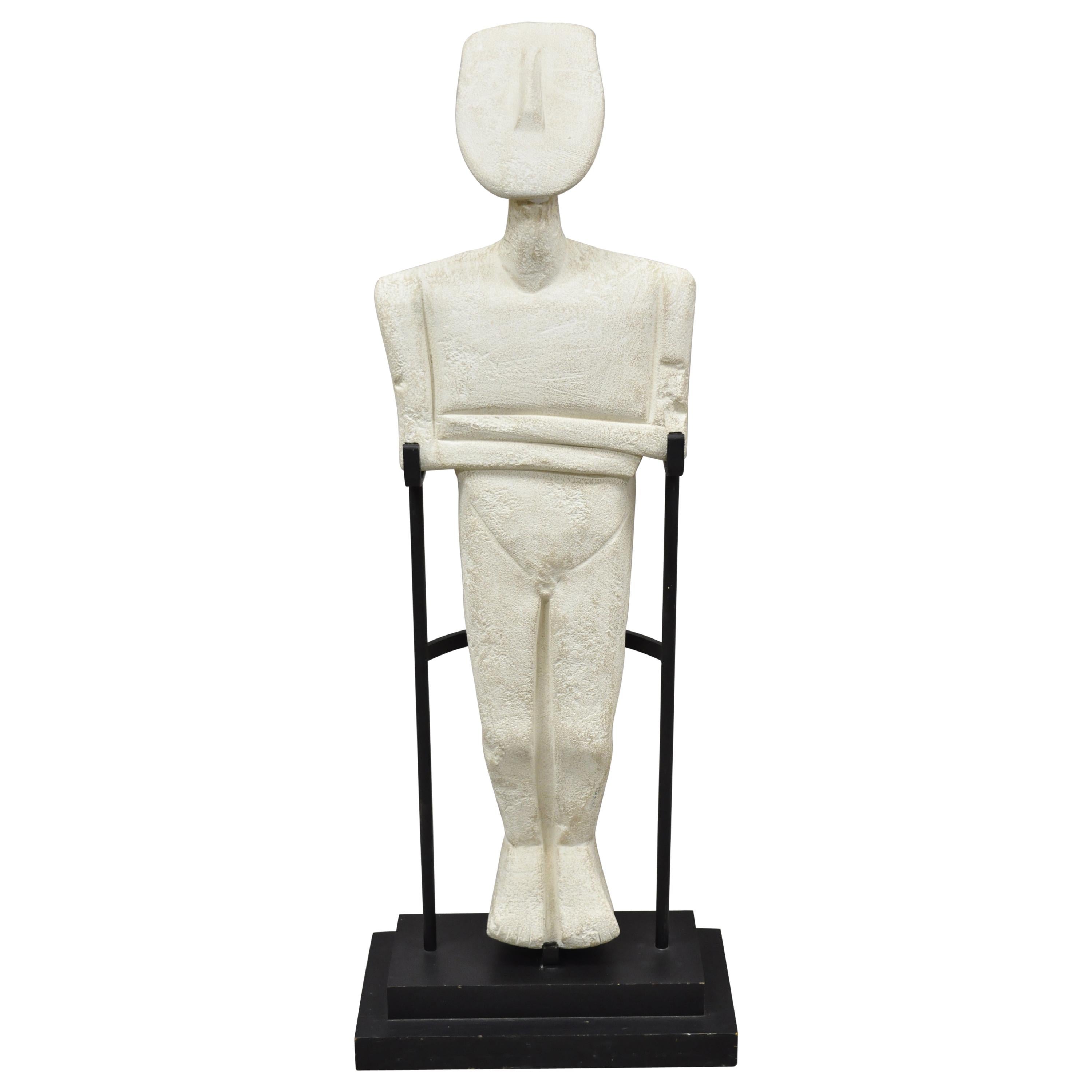 Greek Cycladic Idol 47" Tall Plaster Figure on Stand Statue Figurine Sculpture For Sale