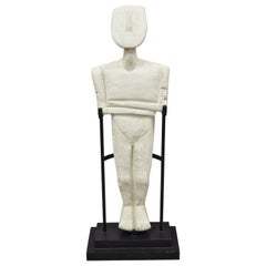 Greek Cycladic Idol 47" Tall Plaster Figure on Stand Statue Figurine Sculpture