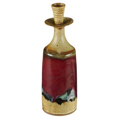 Portavelas moderno alto de cerámica Art Pottery Esmalte marrón azul Firmado