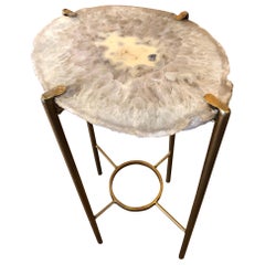 Modern Tan and Smokey White Quartz End Table