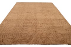 Modern Tan Hand-Made Tibetan Wool Rug With Allover Pattern