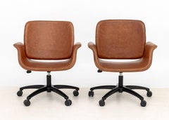 Modern Tan Leather Adjustable Desk Chairs, Pair
