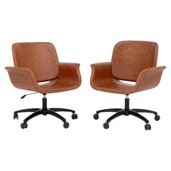 Modern Tan Leather Adjustable Desk Chairs, Pair