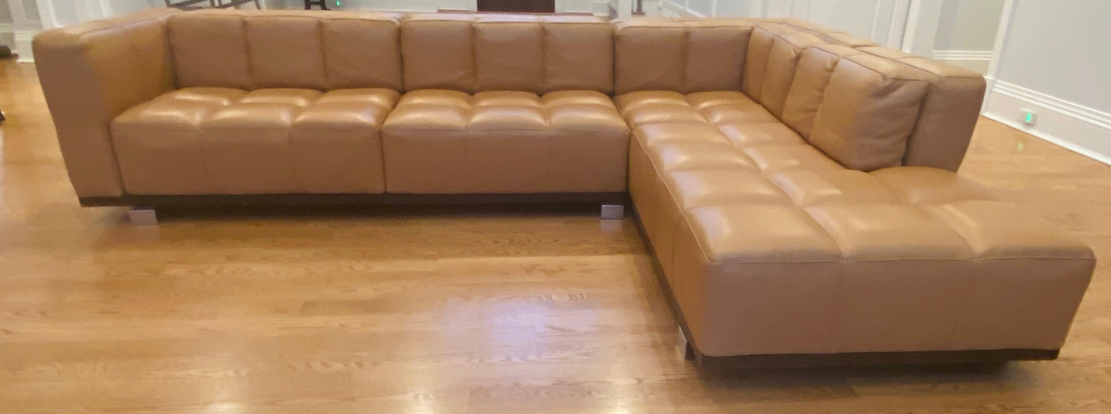 tan leather sectional couch