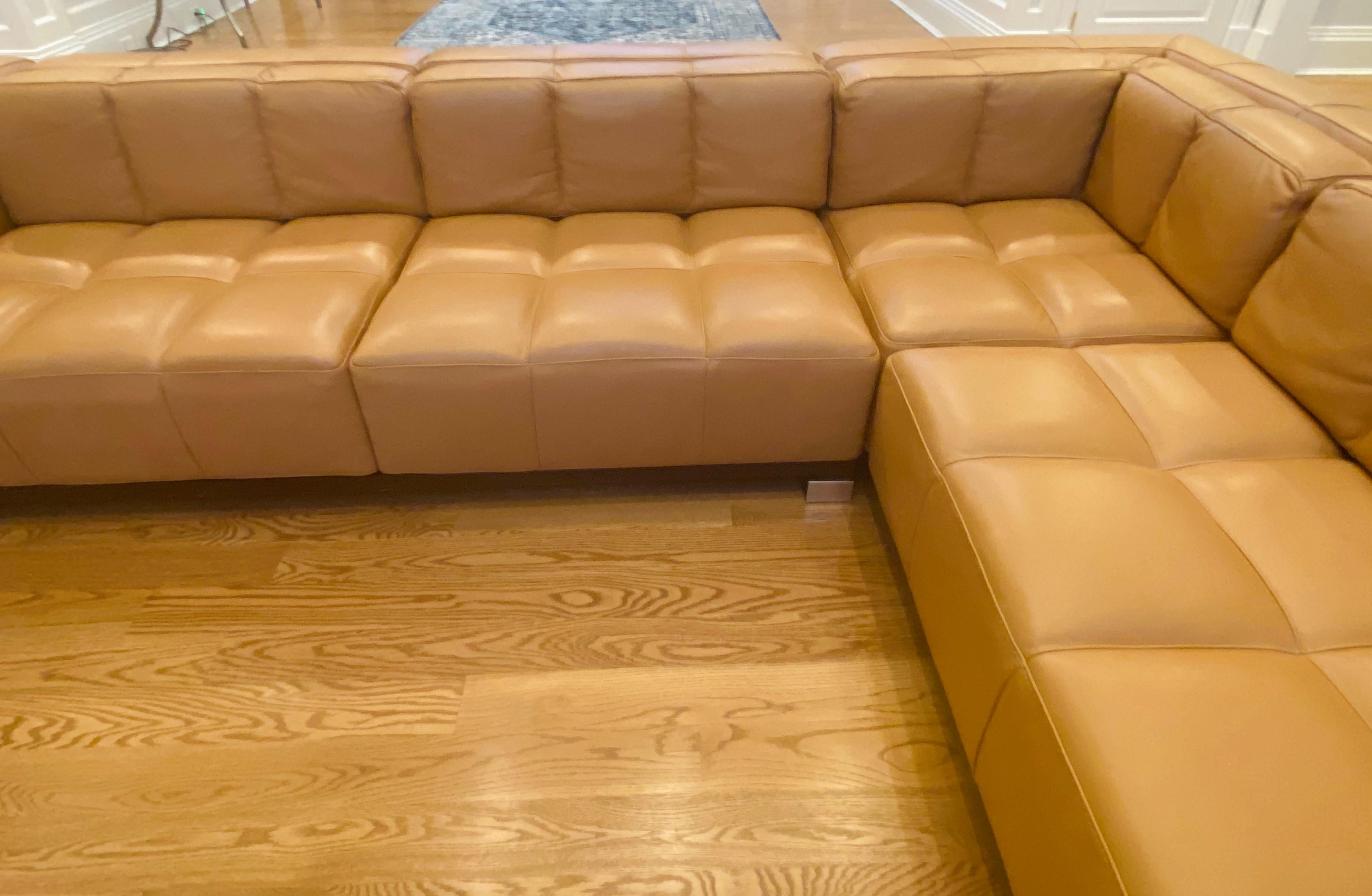 tan leather sectional with chaise