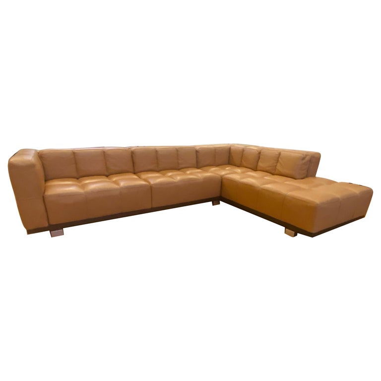 Modern Tan Leather Sectional Sofa By, Modern Tan Leather Sectional Sofa