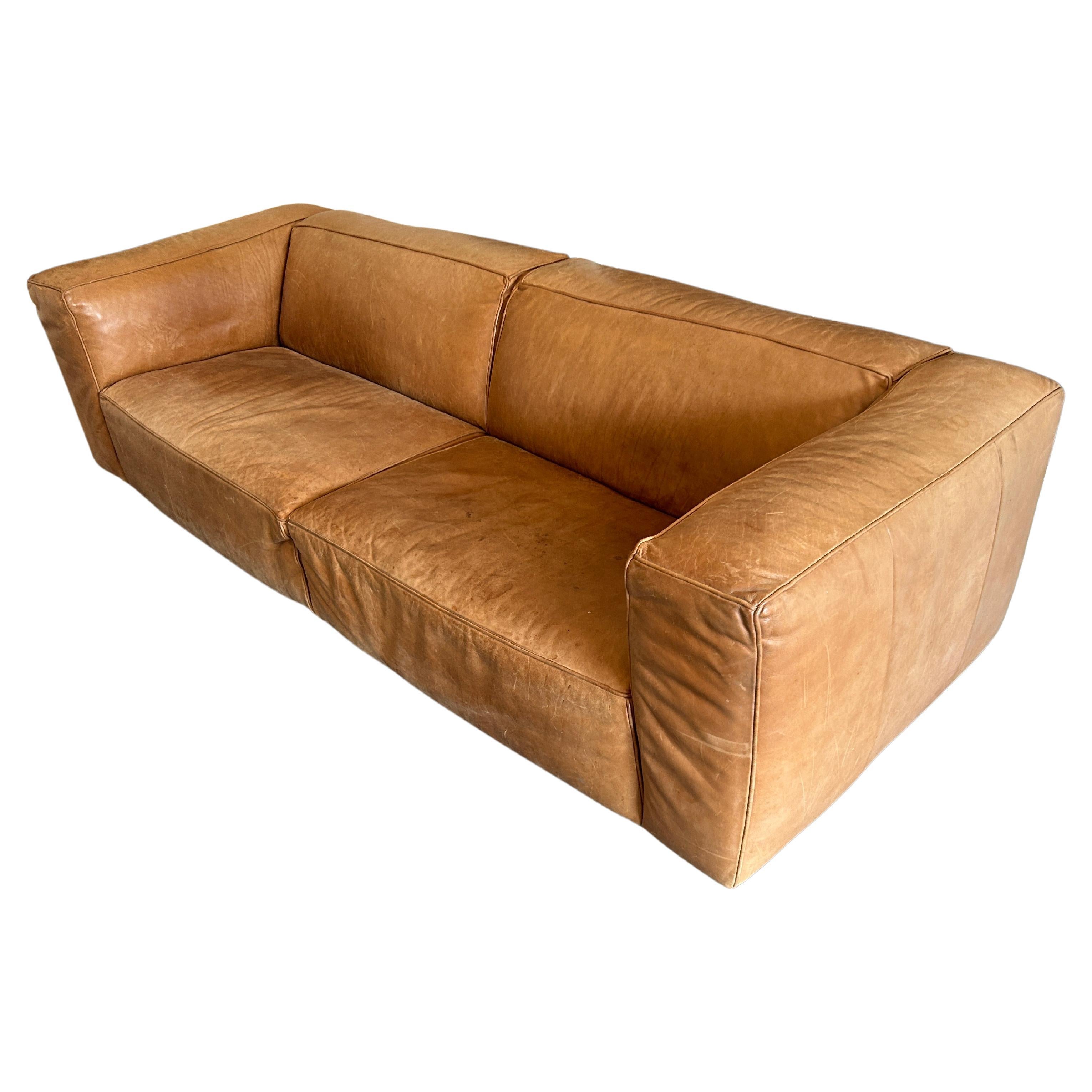 Modern tan leather wide cube sofa on steel tube legs at 1stDibs | small tan  leather sofa, tan modern sofa