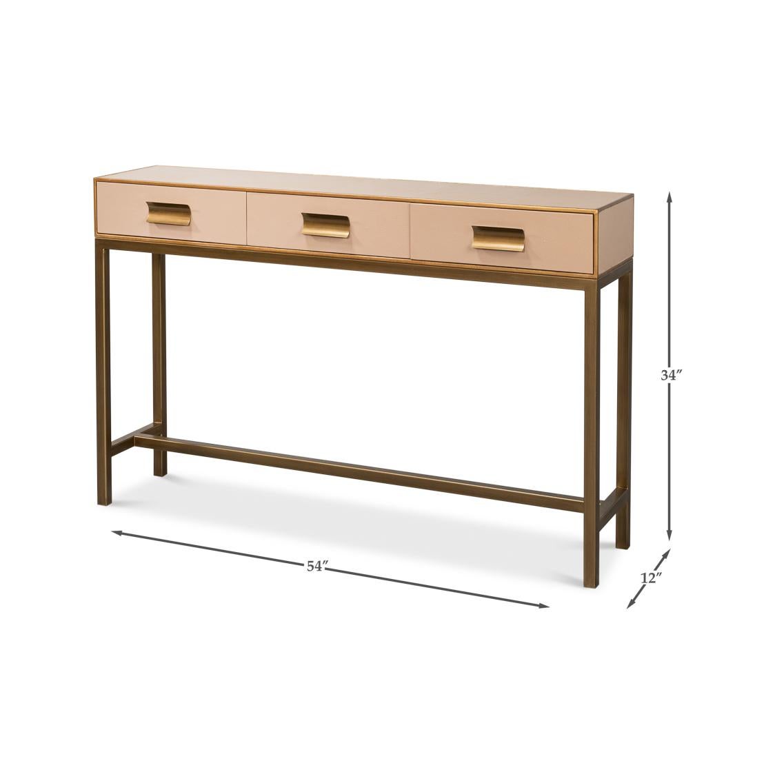 Modern Tan Leather Wrapped Console For Sale 5