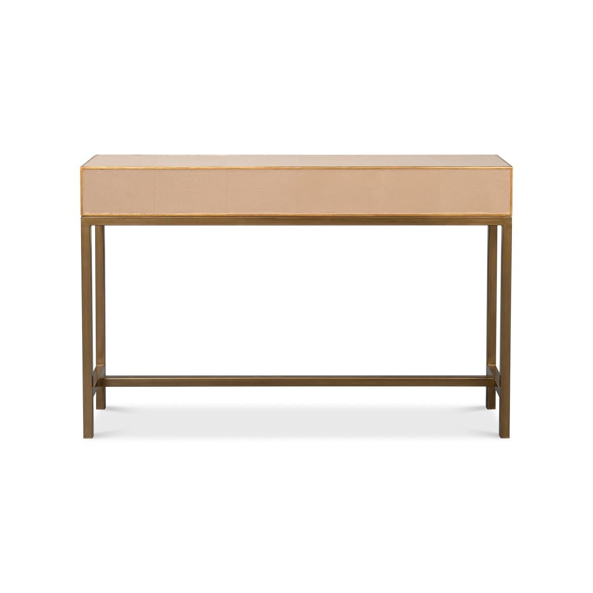 Metal Modern Tan Leather Wrapped Console For Sale