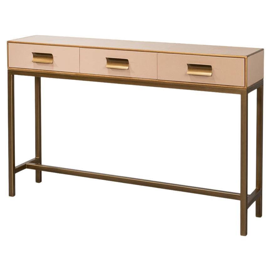 Modern Tan Leather Wrapped Console For Sale