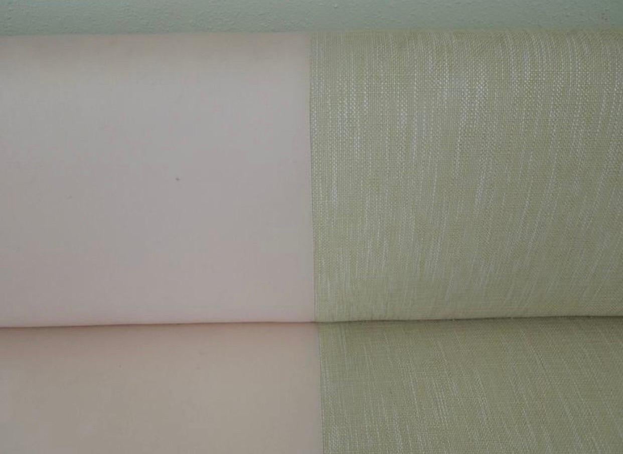 Modern Beige Linen & Pink Fabric Custom Made “Fashionista” Sofa with Matching Pillows For Sale