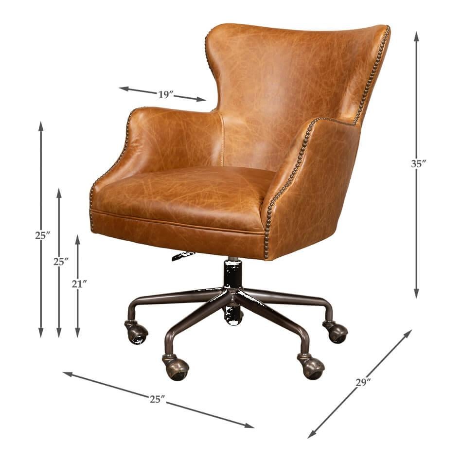 Modern Tan Saddle Leather Desk Chair For Sale 2