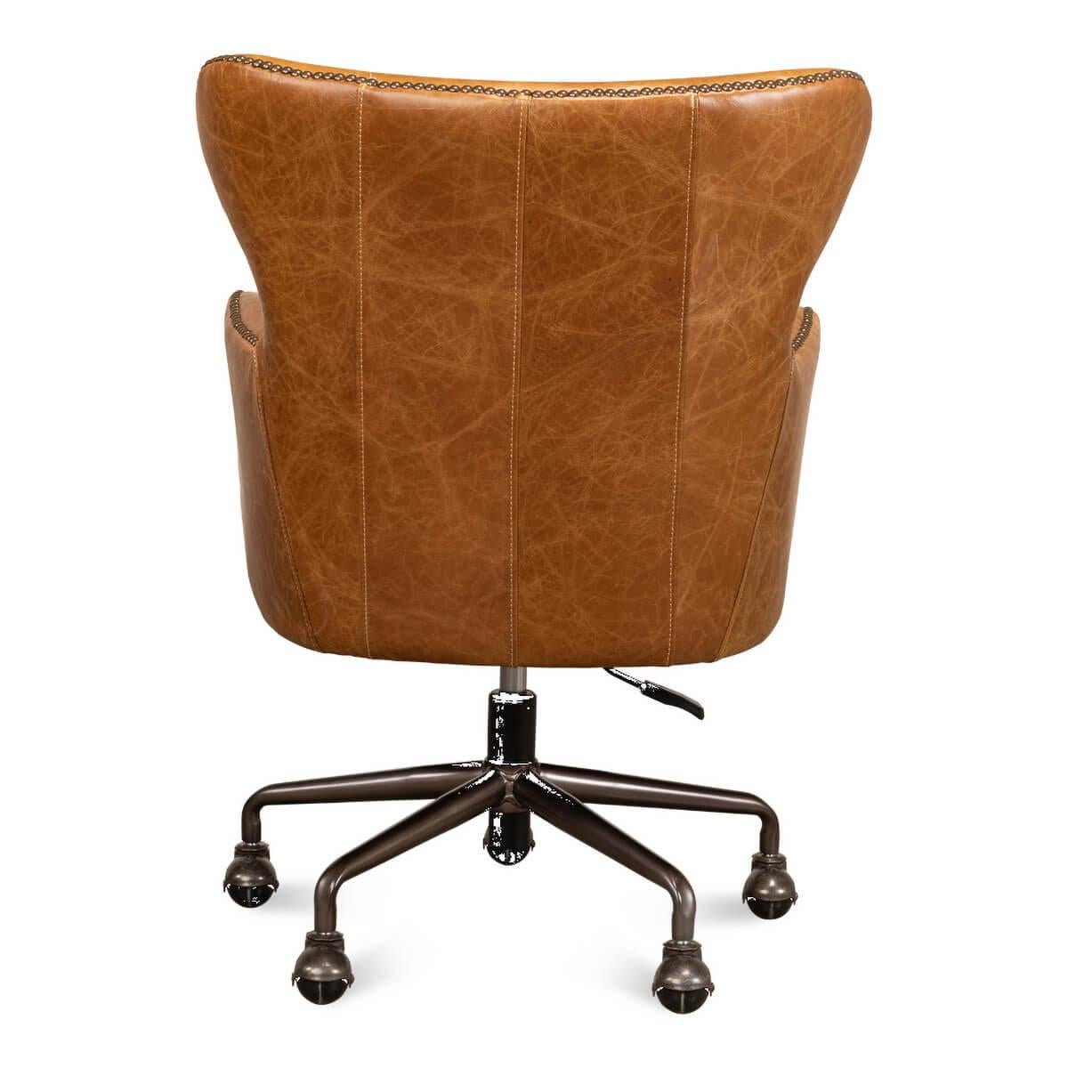 Modern Tan Saddle Leather Desk Chair For Sale 5