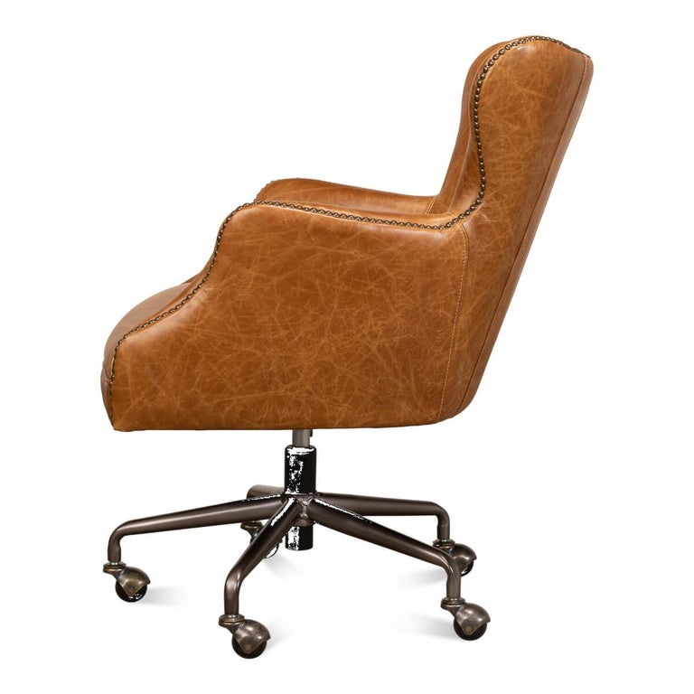 Mid-Century Modern Modern Tan Saddle Leather Desk Chair For Sale