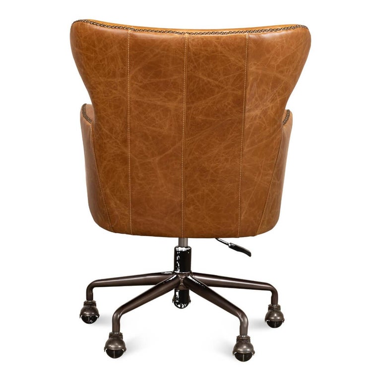Modern Tan Saddle Leather Desk Chair In New Condition For Sale In Westwood, NJ